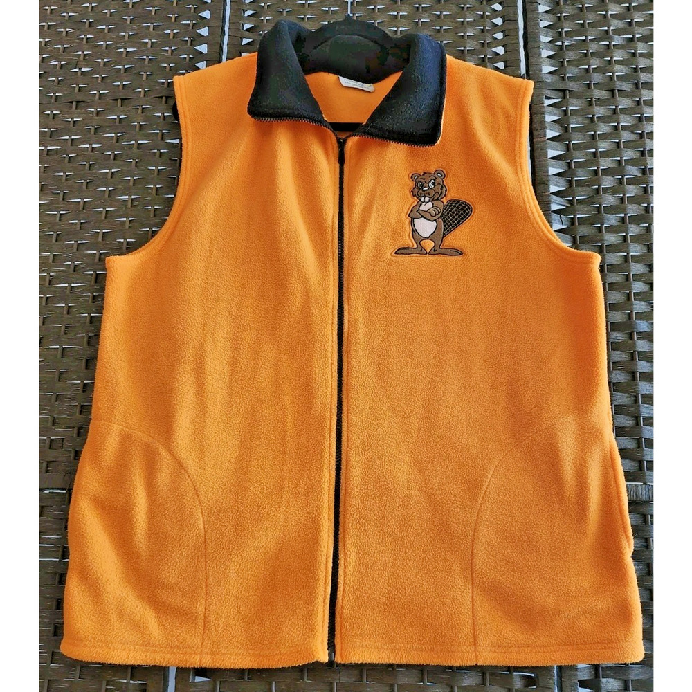 Robert Allen Sportswear Orange Fleece Vest Beaver Embroidered Logo Size XL